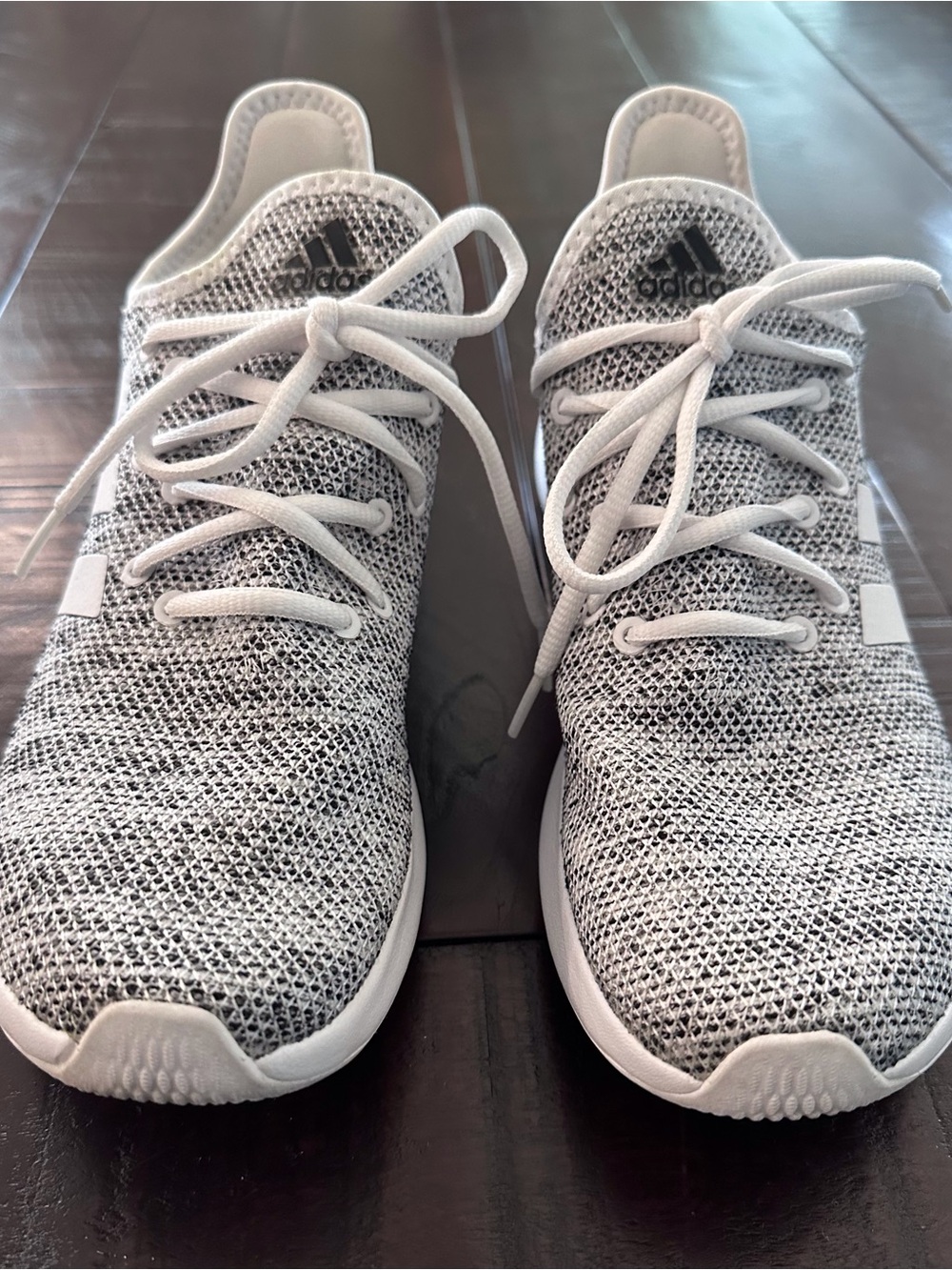 Adidas Black and White Knit Lace-Up Sneakers 9.5
